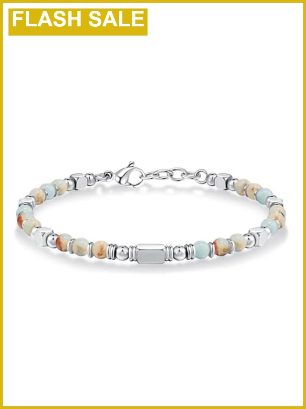 Women's Boho Beaded Bracelet Natural Stone Stainless Steel Adjustable
